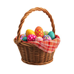 Easter basket illustration isolated on white transparent background, png 