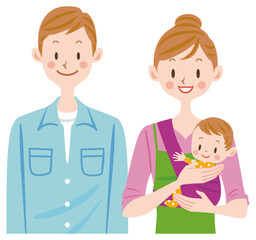 赤ちゃんを抱っこするママ　仲のいい夫婦　ファミリー