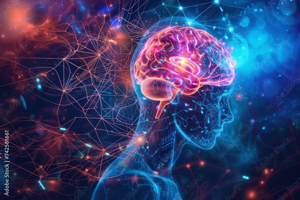 Poster ai brain chip electronic. artificial intelligence development mind neuropathic pain treatment axon. 