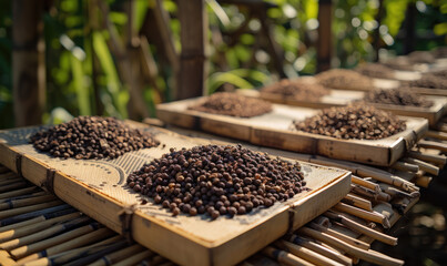 Sun-Kissed Cloves: Witness the Traditional Drying Process Under the Warm Sun, Transforming Cloves...