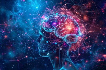 AI Brain Chip devices. Artificial Intelligence effect human chip yield mind circuit board. Neuronal network heterojunction bipolar transistors smart computer processor yield improvement