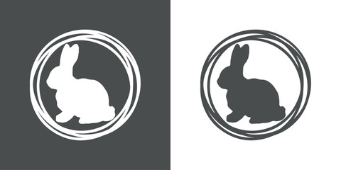 Logo con marco circular con líneas con silueta de Conejo de Pascua. Silueta de Conejito de Pascua © teracreonte