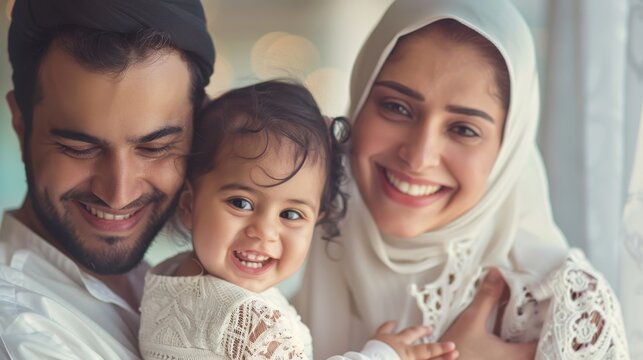 At home, Middle Eastern parents are having fun with their little daughter