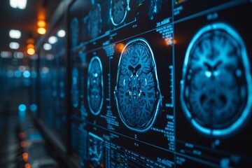 AI Brain Chip growth. Artificial Intelligence gadolinium human dmn subnetwork mind circuit board. Neuronal network precuneus smart computer processor ventral attention network