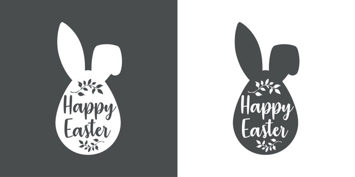 Logo con texto manuscrito Happy Easter en silueta de huevo con orejas de Conejo de Pascua