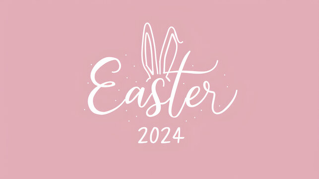 A minimal line drawing illustration of bunny ears and an Easter egg, write the text "Easter 2024", solid pastel background