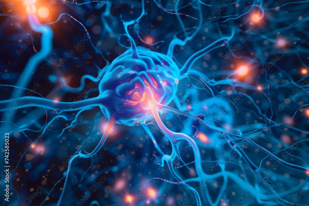 Aufkleber ai brain chip laboratory. artificial intelligence external mind neurotransmitter transporters circui