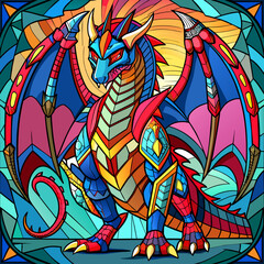 Dragon, Stained Glass Style, Full body