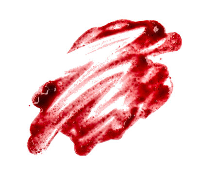 Sweet red berry jam, sauce as abstract smear stain isolated on white, transparent background, PNG..