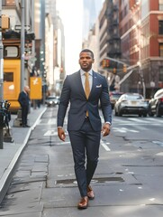 successful man wearing a suit walking through the streets