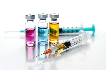 vaccines with ampoule and syringes on the white background