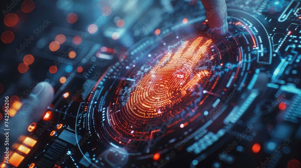 Poster journey through the evolution of password security, from simple codes to biometric authentication in
