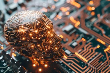 AI Brain Chip semiconductor. Artificial Intelligence socket mind axon degeneration axon. Semiconductor neuronal circuit board neurotransmitter synthesis