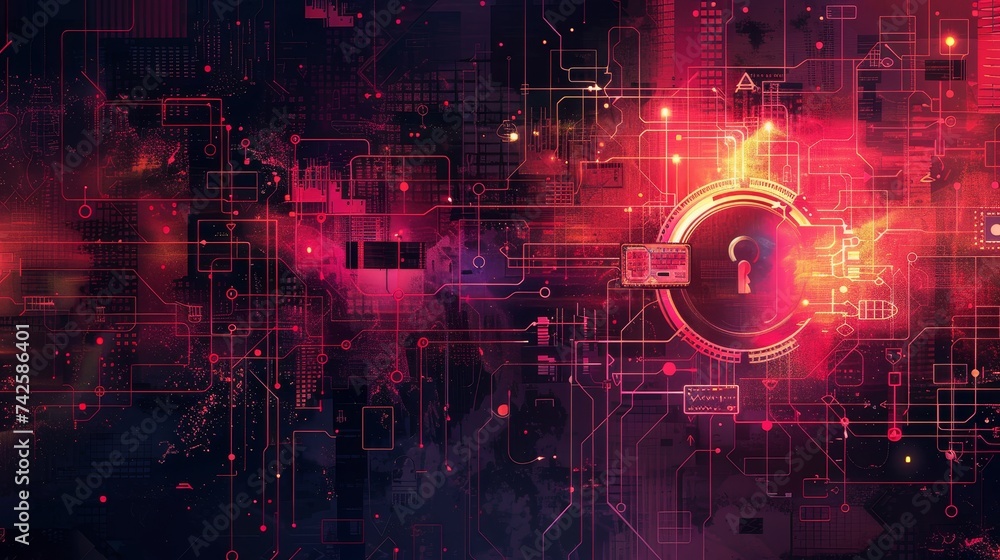 Poster navigating the complexities of password security in the digital age, highlighting cybersecurity's ro