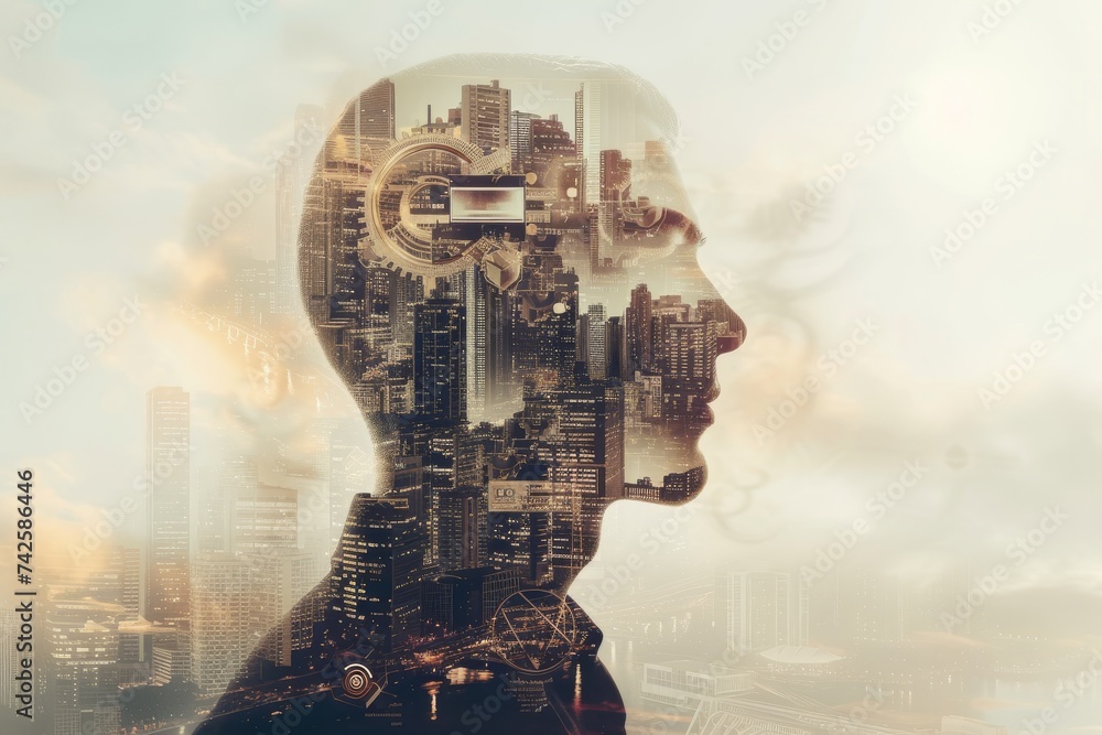 Poster ai brain chip interface. artificial intelligence neuronal mind intelligent transportation system axo