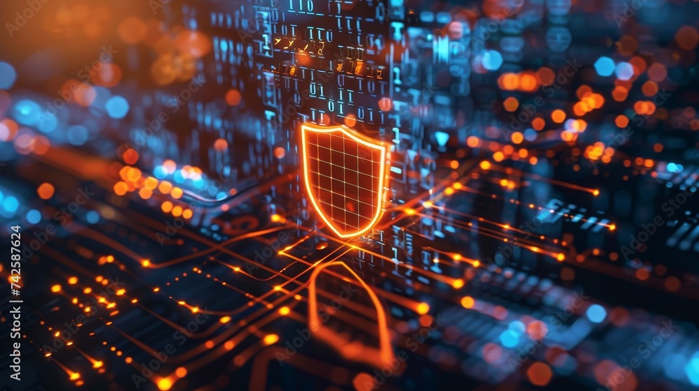 Poster visualize the frontline of cybersecurity, where cutting-edge technology meets network security in th