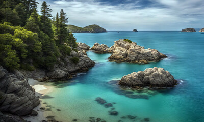 Beautiful seascape with turquoise water and rocky coast