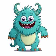Fototapeta premium Green cute Cartoon monster character isolated on white background 