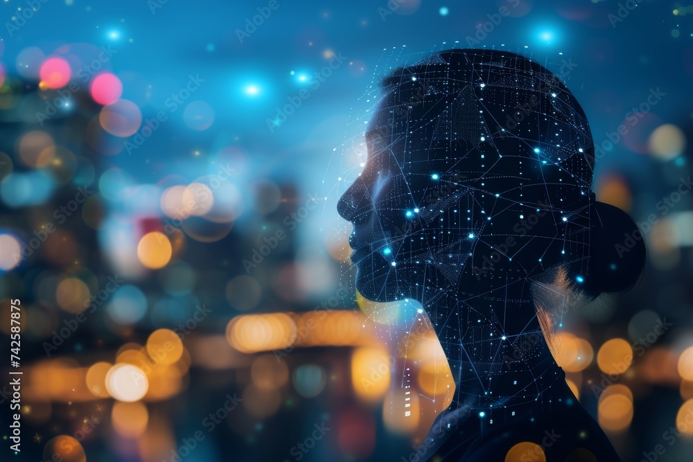 Poster ai brain chip imaging. artificial intelligence neurosynaptic mind visual effects axon. semiconductor