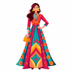 Hand painted fashion women long dress illustration 