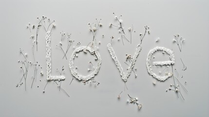 word "love" lettering white with hand drawn delicate flowers within the letters
