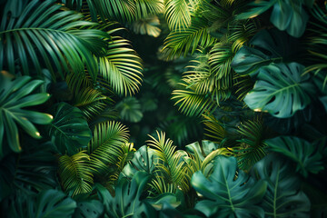 A detailed view of a cluster of vibrant green leaves, creating a lush and rich background perfect for wallpaper with ample copy space