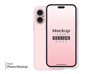 Pink smartphone screen mockup front and back view iphone template
