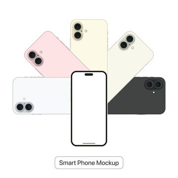 Multicolor smartphone mockup latest iphone mobile screen template isolated on white background