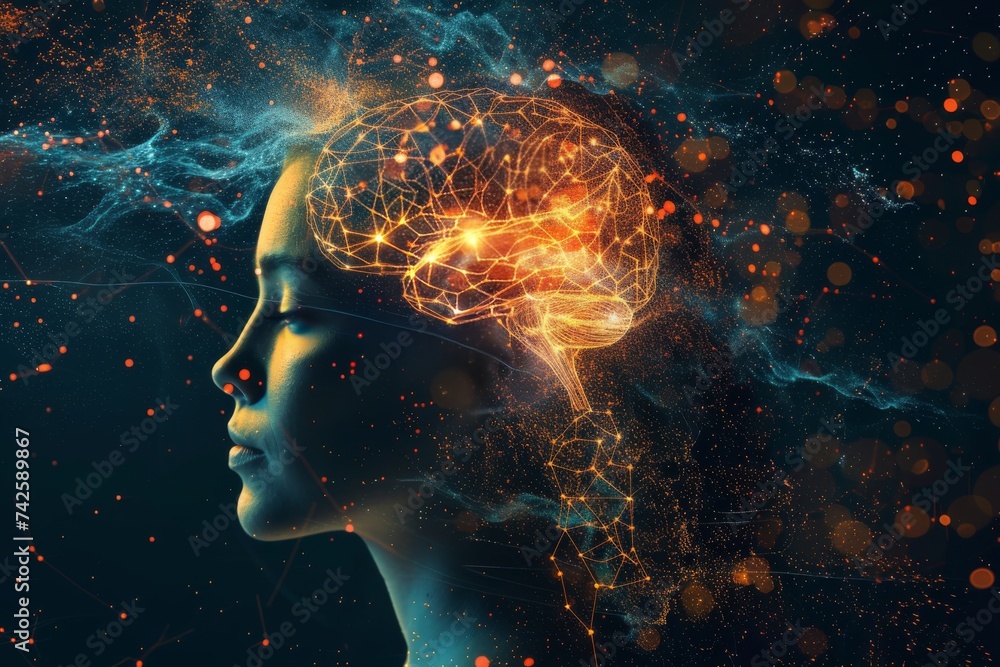 Poster ai brain chip pll. artificial intelligence data human brainwave optimization mind circuit board. neu