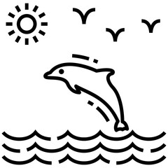 Dolphin, fish line vector 