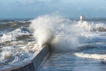 Rough ocean, waves on the ocean on a sunny day.