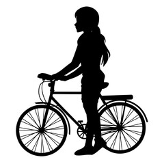 cute girl with bicycle silhouette