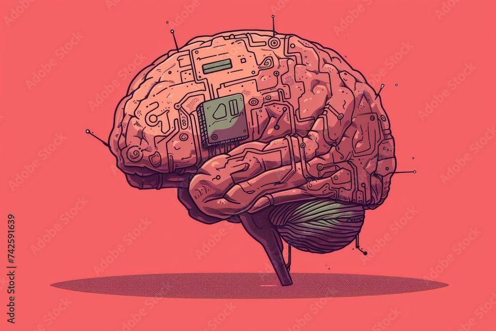 Poster ai brain chip substance. artificial intelligence and mind cognitive computing technology trend circu