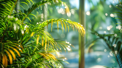 Vibrant Tropical Foliage, Lush Greenery and Exotic Plants, Sunlit Jungle Ambiance, Natural Botanical Beauty