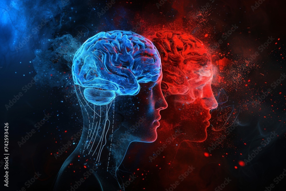 Poster ai brain chip technology. artificial intelligence neurotechnology mind neurotransmitter pathologies 