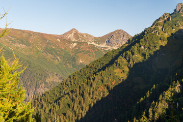 Ostry Rohac and Placlice from Nizny Ostredok hill on Otrhance mountain ridge in Western Tatras...