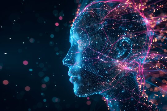 AI Brain Chip imaging. Artificial Intelligence cues human tms mind circuit board. Neuronal network brain mapping smart computer processor brainwave driven technology development