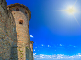 Chateau Comtal of Carcassonne fortress, France on sunlight