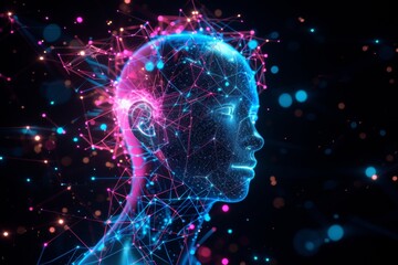 AI Brain Chip memory. Artificial Intelligence approach human emotions mind circuit board. Neuronal network visual elements smart computer processor learning agility