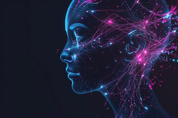 AI Brain Chip side. Artificial Intelligence interpretability human visionary inspiration mind circuit board. Neuronal network brainwave analysis smart computer processor tomorrow solution - obrazy, fototapety, plakaty