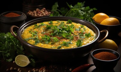 a bowl of haleem, capturing the rich texture and spices 