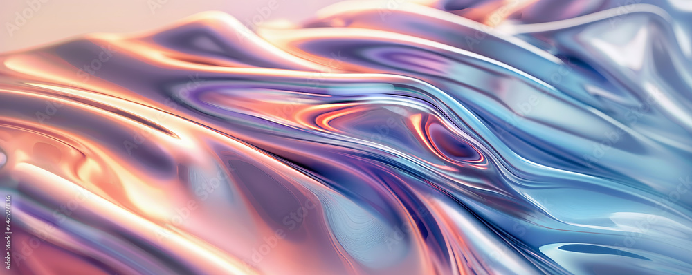 Aufkleber smooth horizontal chrome waves background with shallow depth of field and a mix of warm and cold lig