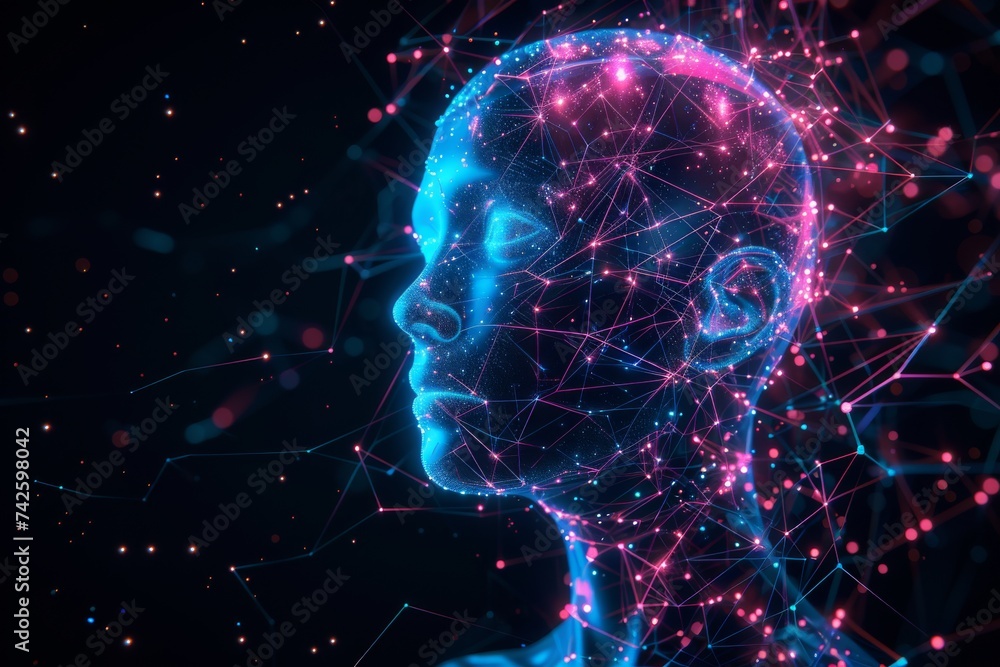 Poster ai brain chip risk. artificial intelligence gyrus mind neurotechnology future circuit board. neurona