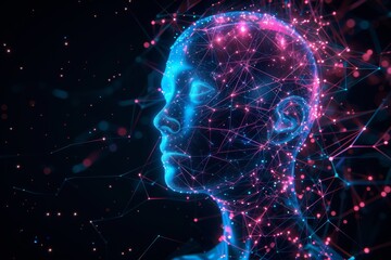 AI Brain Chip risk. Artificial Intelligence gyrus mind neurotechnology future circuit board. Neuronal network neurotechnology transformation processing palliative care - obrazy, fototapety, plakaty