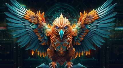 vector illustration of an abstract eagle mascot, a combination of technological elements, which can be used for t-shirt or merchandise designs - obrazy, fototapety, plakaty