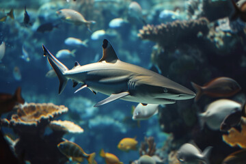 White shark underwater in the ocean or aquarium
 - obrazy, fototapety, plakaty