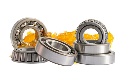 Naklejka premium Ball bearing stainless with grease lithium machinery lubrication for automotive and industrial isolated on white background.