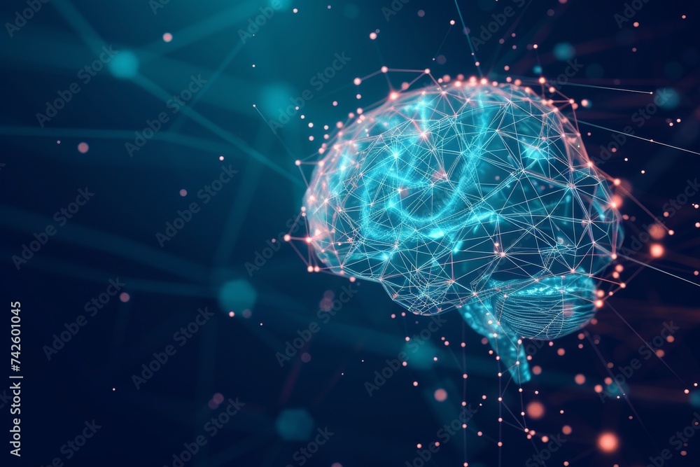 Poster ai brain chip digital. artificial intelligence security mind noise reduction ct axon. semiconductor 