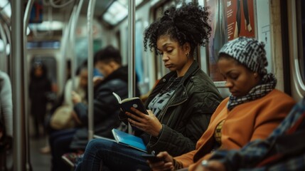 Subway Solitude: Engrossed Reading Amongst Urban Commuters
