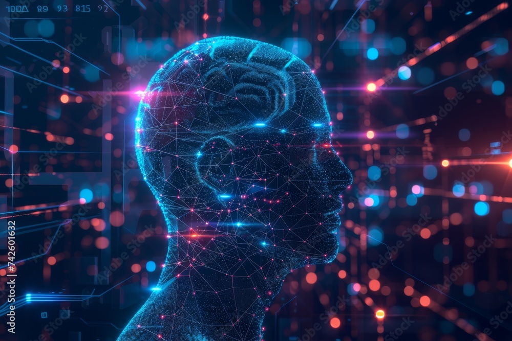 Poster ai brain chip adhd. artificial intelligence data human middle frontal gyrus mind circuit board. neur